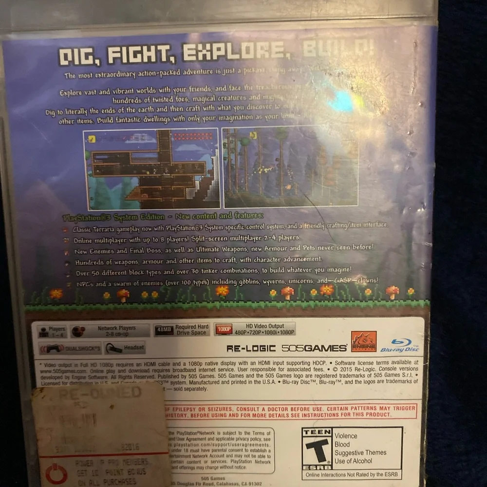 Sony PS3 Terraria Game Case – Blue Cover Art